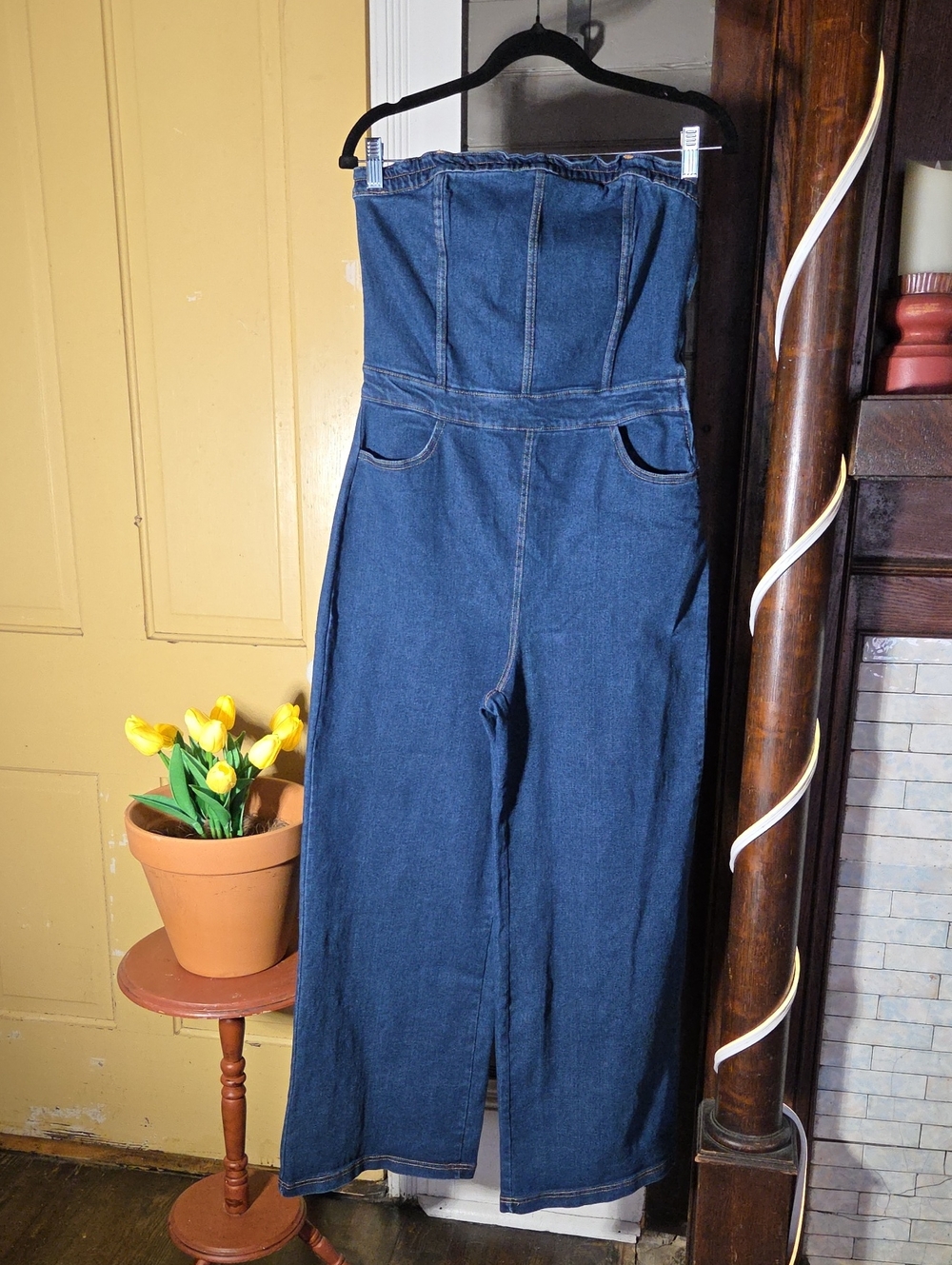 Haute Monde Dark Blue Strapless Wide-Leg Jeans